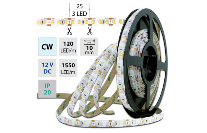 MCLED Pásek LED SMD2835 CW, 120LED/m, 14W/m, 1355lm/m, IP20, DC 12V, 10mm, 5m