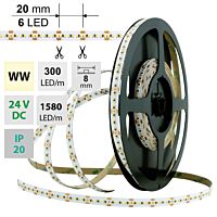 MCLED Pásek LED SMD2216 WW, 300LED/m, 18W/m, 1440lm/m, IP20, DC 24V, 8mm, 30m