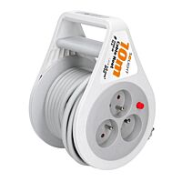 SOLIGHT Prodlužovací přívod na bubnu 10m, 3 zásuvky, šedý kabel, 3x 1,0mm²