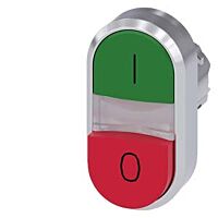 SIEMENS Dvojtlačítko 22 mm, kulaté, kov, s vysokým leskem, zelená barva: I, červená: O