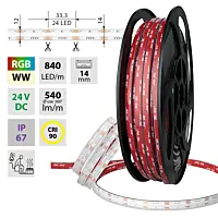 LED pásek COB RGBW, 840LED/m, 9,6W/m, DC