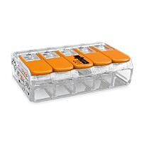 WAGO Svorka krabicová 221-415 páčková spojovací pro všechny druhy vodičů 5 x 4 mm², oranžová/transparentní