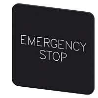 SIEMENS Štítek popisný 27 x 27 mm, štítek černý, popisek EMERGENCY STOP