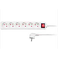 SOLIGHT Přívod prodlužovací 2m, 6 zásuvek, s vypínačem, bílá