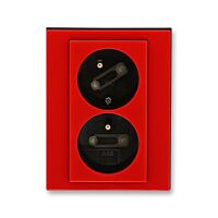 ABB LEVIT Dvojzásuvka 5513H-C02357 65 s clonkami, s natočenou dutinou, IP40, červená/kouřová černá