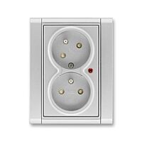 ABB TIME Dvojzásuvka 5593F-C02357 08 s natočenou dutinou, s ochranou před přepětím a optickou signalizací poruchy, titanová