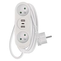 Prodl.přívod 1,4m - 2zás. 2×USB A+1×USB