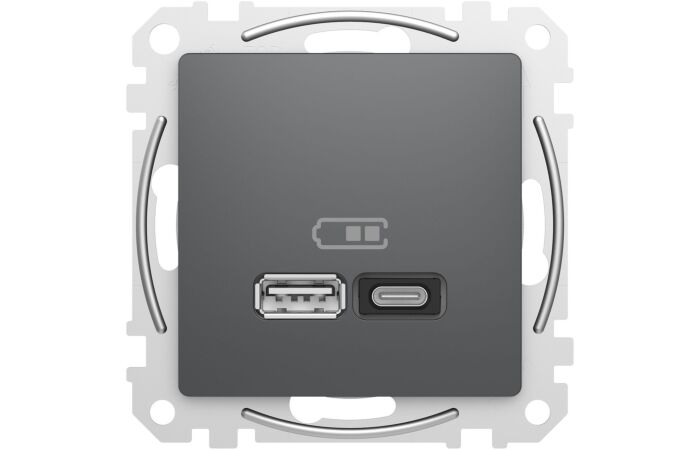 SCHNEIDER Zásuvka Sedna D/E - Dvojitá USB A+C nabíječka 3A 45W, Antacit
