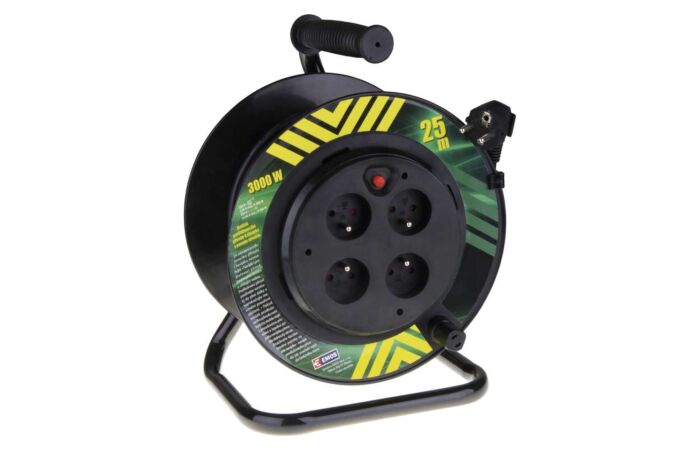 EMOS Přívod prodlužovací 25m zásuvky 4x230V/16A s bubnem IP20 černá (H05VVF3G 3x1,5)