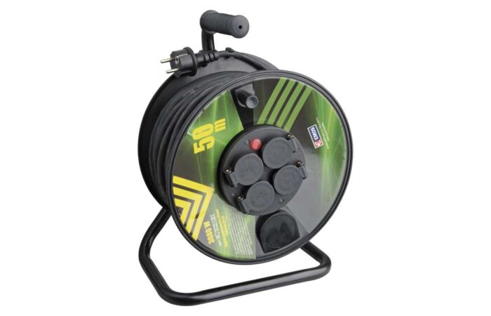 EMOS Přívod prodlužovací 50m zásuvky 4x230V/16A na bubnu IP44 černá (H05RRF3G 3x1,5)