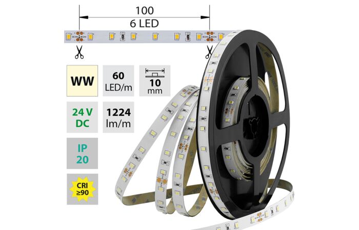 MCLED Pásek LED SMD2835 WW, 60LED/m, 14,4W/m, 1224lm/m, IP20, DC 24V, 10mm, 5m