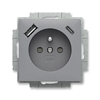 ABB ZONI Zásuvka 5569T-A32357 241 jednonásobná s clonkami, s nabíjením USB-A, USB-C, šedá