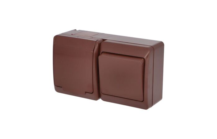 FAMATEL GALATEA Spínač střídavý č.6 + zásuvka 2P+PE na omítku IP44 hnědá