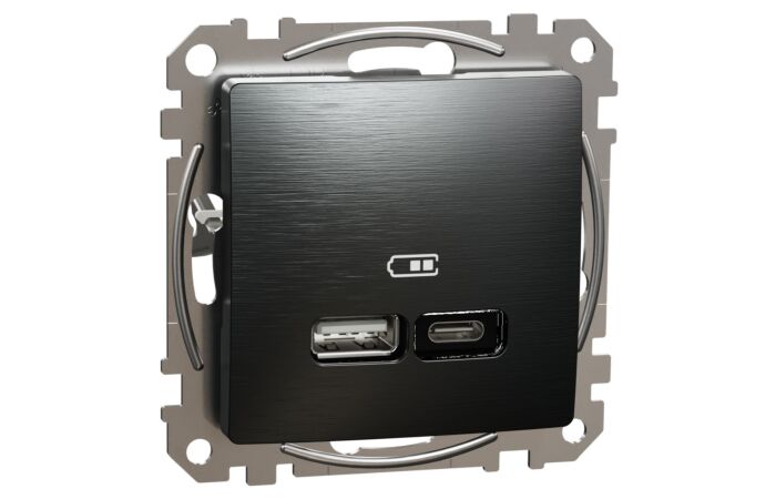 SCHNEIDER Sedna Design & Elements Dvojitá nabíječka USB A+C, 2,4 A, 21 W, Leštěný Titan