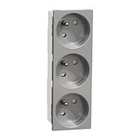 SCHNEIDER Unica - Zásuvka trojitá 45° 250V/16A 3x2P+E, clonky, bezšroubová, Aluminium