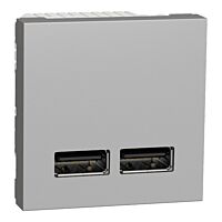 SCHNEIDER Zásuvka Unica - Dvojitý nabíjecí USB A+A konektor 2.1A, 2M, Aluminium