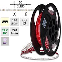 MCLED Pásek LED SMD2835 WW, 120LED/m, 9,6W/m, DC 24V, 770lm/m, CRI90, IP67, 10mm, 50m