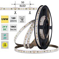 MCLED Pásek LED SMD2835 UWW, 160LED/m, 19,2W/m, DC 24V, 1961lm/m, CRI90, IP20, 10mm, 50m