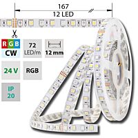 MCLED Pásek LED SMD5050 RGB+CW, 72LED/m, 17,2W/m, 1125lm/m, IP20, DC 24V, 12mm, 50m