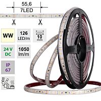 MCLED Pásek LED SMD2835 WW, 126LED/m, 9,6W/m, DC 24V, 1050lm/m, CRI90, IP67, 105°C, 10mm, 50m