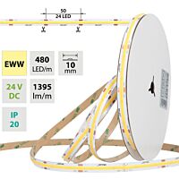 MCLED Pásek LED COB EWW, 480LED/m, 15W/m, DC 24V, 1395lm/m, CRI90, IP20, 10mm, 50m