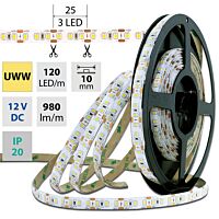 MCLED Pásek LED SMD2835 UWW, 120LED/m, 14W/m, 980lm/m, IP20, DC 12V, 10mm, 50m