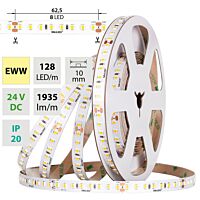 MCLED Pásek LED SMD2835 EWW, 128LED/m, 11,5W/m, DC 24V, 1935lm/m, CRI90, IP20, 10mm, 50m