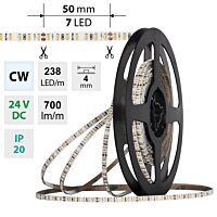 MCLED Pásek LED SMD2216 CW, 238LED/m, 7,2W/m, DC 24V, 700lm/m, CRI90, IP20, 4mm, 10m