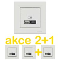 SCHNEIDER Zásuvka Asfora USB A+C rychlonabíječka 45W, bílá - (1ks zdarma) 3ks v balení