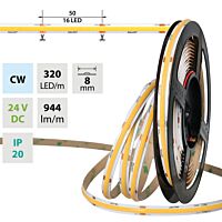 LED pásek COB CW, 320LED/m, 8W/m, DC 24V