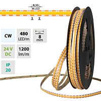 LED pásek COB CW, 480LED/m, 12W/m, DC 24