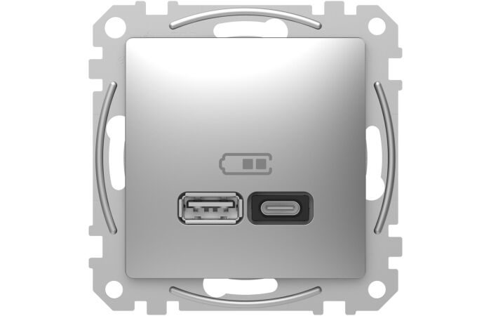 SCHNEIDER Zásuvka Sedna D/E - Dvojitá USB A+C nabíječka 3A 45W, Aluminium