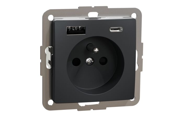 SCHNEIDER Zásuvka s USB nabíječkou, Sedna D/E, 250V, 16A, USB A+C 3,0A, Antracit