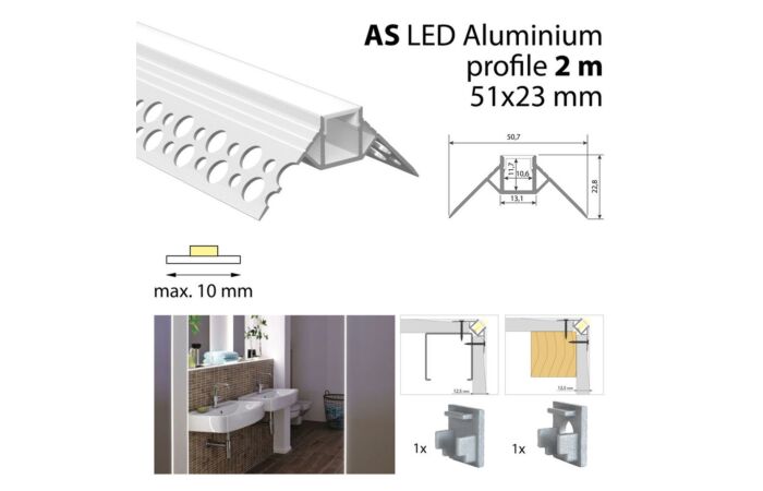 Hliníkový profil pro sádrokartony AS 2m