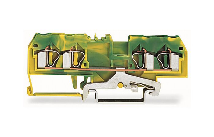 WAGO Svorka 281-657 4vodičová, pro ochranný vodič, na DIN lištu 35 × 15 a 35 × 7,5, CAGE CLAMP®, 4,00 mm², zelenožlutá