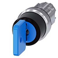 SIEMENS Spínač klíčový O.M.R 22 mm, kulatý, kov, s vysokým leskem, modrá, vytažení klíče I+O+II