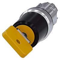 SIEMENS Spínač klíčový O.M.R 22 mm, kulatý, kov, s vysokým leskem, žlutá barva, vytažení klíče O