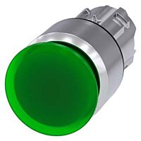 SIEMENS Tlačítko hřibové, osvětlené, 22 mm, kulaté, kov, s vysokým leskem, zelená, 30 mm
