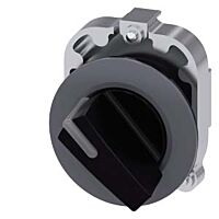 SIEMENS Spínač otočný s osvětlením, 30 mm, kulatý, kov, matné provedení, černá barva, krátká páčka