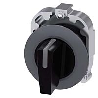 SIEMENS Spínač otočný s osvětlením, 30 mm, kulatý, kov, matné provedení, černá barva, krátká páčka