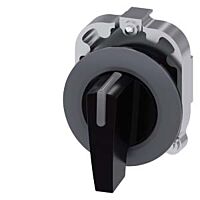 SIEMENS Spínač otočný s osvětlením, 30 mm, kulatý, kov, matné provedení, černá barva, dlouhá páčka