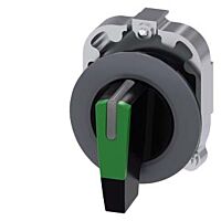 SIEMENS Spínač otočný, s osvětlením, 30 mm, kulatý, kov, matné provedení, zelená barva