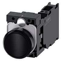 SIEMENS Tlačítko, 22 mm, kulaté, plast, černá, knoflík stiskací, 1 NO + 1 NC