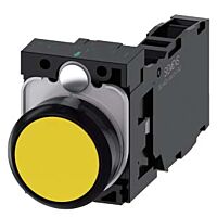 SIEMENS Tlačítko, 22 mm, kulaté, plast, žlutá barva, knoflík stiskací, 1 NO + 1 NC