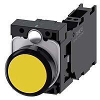 SIEMENS Tlačítko, 22 mm, kulaté, plast, žlutá barva, knoflík stiskací, 1 NO + 1 NC