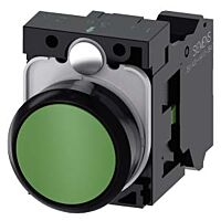 SIEMENS Tlačítko, 22 mm, kulaté, plast, zelená, knoflík stiskací, 1 NO