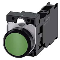 SIEMENS Tlačítko, 22 mm, kulaté, plast, zelená, knoflík stiskací, 1 NO + 1 NC
