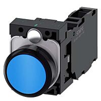 SIEMENS Tlačítko, 22 mm, kulaté, plast, modrá, knoflík stiskací, 1 NO + 1 NC