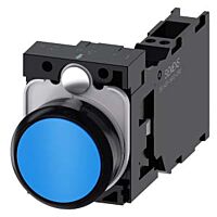 SIEMENS Tlačítko, 22 mm, kulaté, plast, modrá, knoflík stiskací, 1 NO + 1 NC