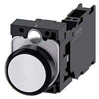 SIEMENS Tlačítko, 22 mm, kulaté, plast, bílá, knoflík stiskací, 1 NO + 1 NC